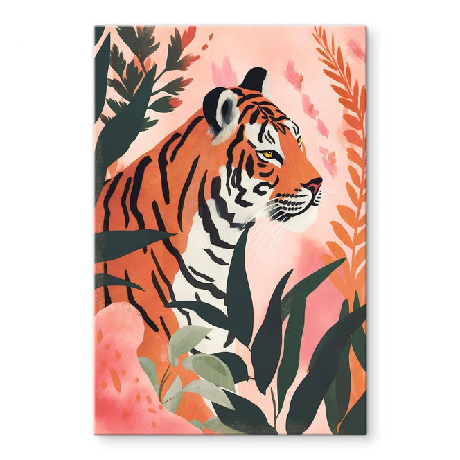 Acrylglasbild Tiger im rosa Dschungel - Treechild