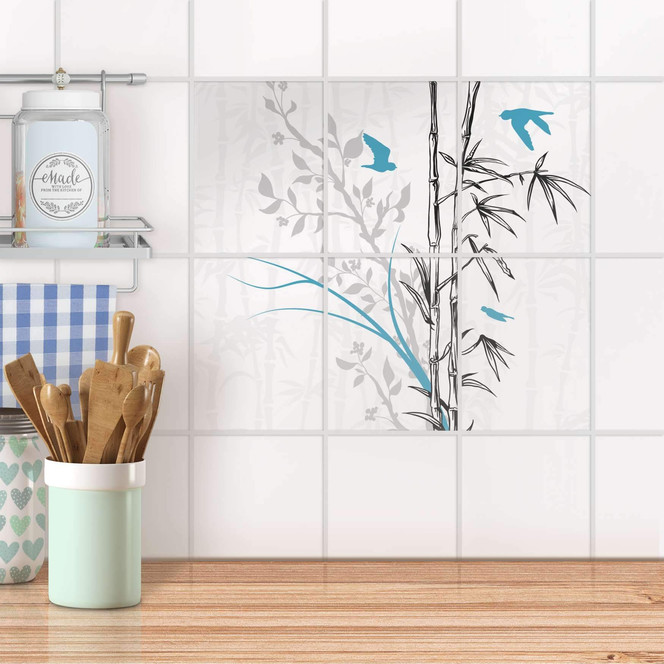 Fliesenaufkleber hoch - Bamboo 1 - 6er Set
