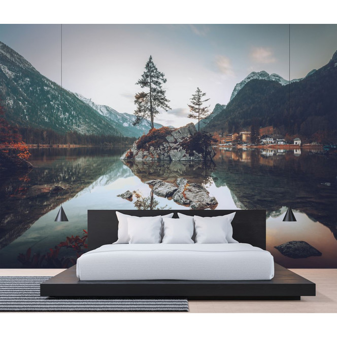 Fototapete Berge Hintersee in türkis braun - Vliestapete Designwalls 2 - 2.55x3.5 m