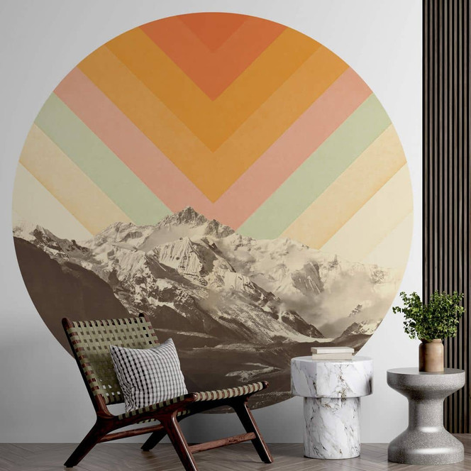 Fototapete Berge - Retro Berglandschaft Rund - Bodart - Selbstklebend/Vlies