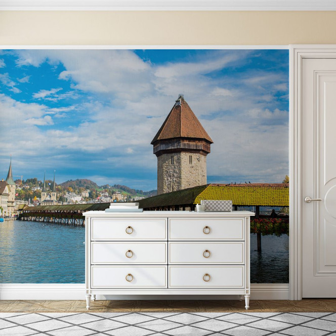 Fototapete Holzbrücke in Luzern