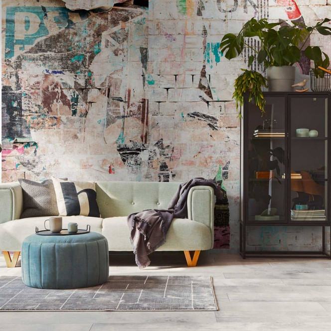 Fototapete Urban Collage Graffiti Look - Vliestapete Mauer und Graffiti-Motiv - Wandtapete