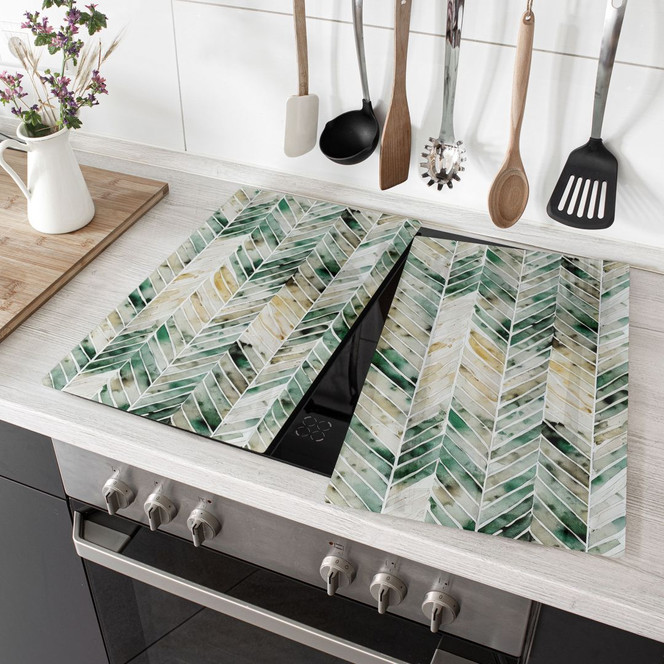 Herdabdeckplatte Grünes Aquarell-Fischgrätenmuster - Treechild