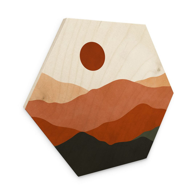 Hexagon Holzbild Sanfte Hügel in der Abendsonne - Costa