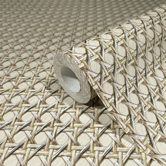 Vliestapete in Holzoptik und Flechtoptik beige Holzoptik