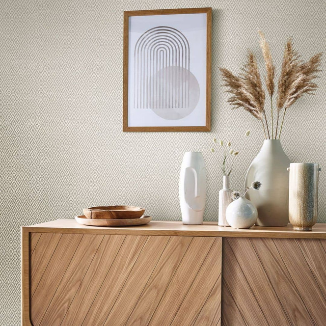 Vliestapete mit gestickter Rautenoptik beige Grafisch