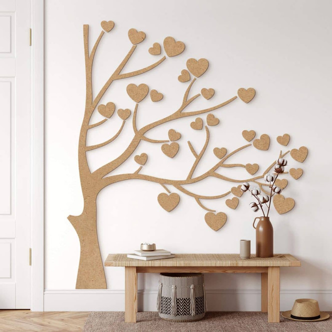 XXL Holz-Wandpaneel Baum mit Herzen - MDF Natur