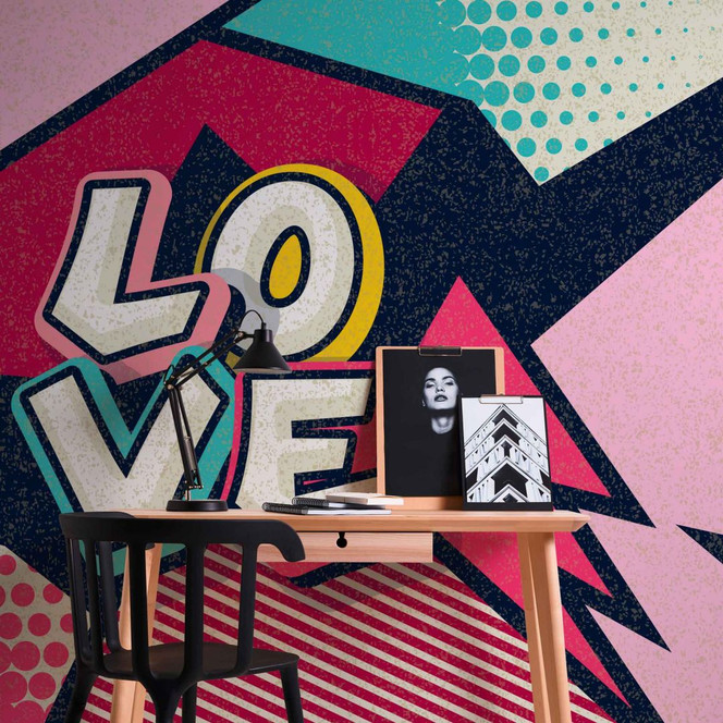 Fototapete Retro PopUpLove in rosa türkis - Vliestapete Designwalls 2 - 2.55x3.5 m