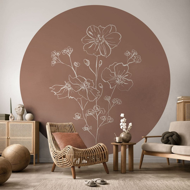 Fototapete Wildrosenstrauss Mocha-Mousse | Blumentapete - Anis Illustration - Rund - Selbstklebend/Vlies