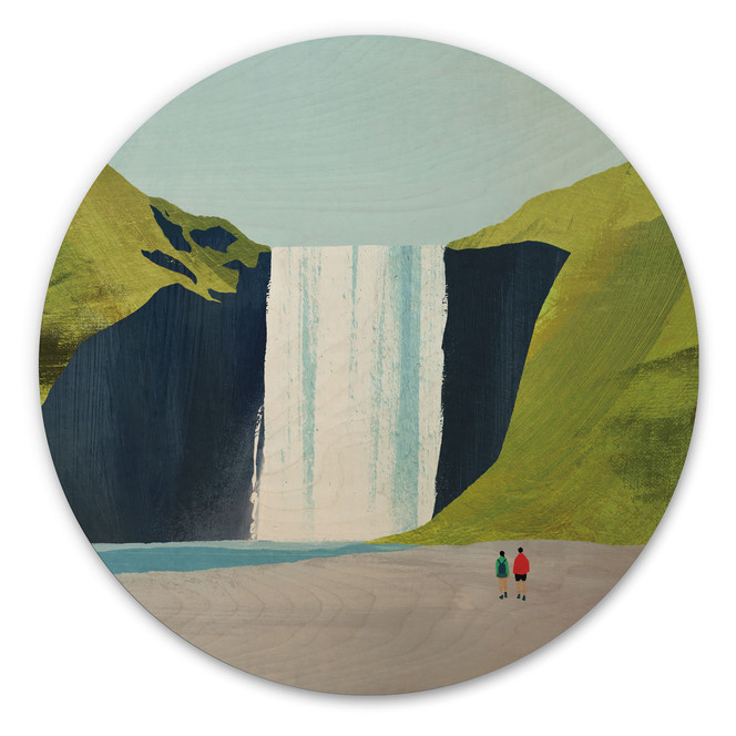 Holzbild Wasserfall in den Bergen - Rivers - Rund