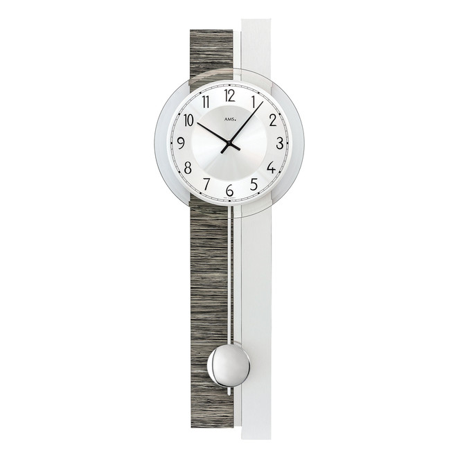 Pendelwanduhr Holzgehäuse mit Holzdekor/Aluminium-Veredelung