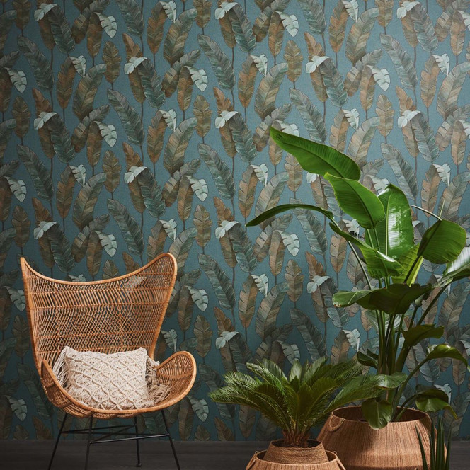 Tapete Dschungel Petrol Blau Vliestapete Palmen Blätter Mustertapete Wohnzimmer