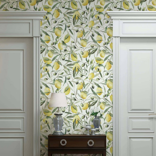 Vliestapete Zitronen, Blätter Floral Natur matt in Weiss