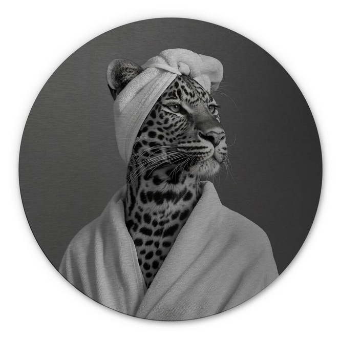Wandbild mit Silbereffekt Royale Spa-Auszeit mit Leopard - Rahner - Alu-Dibond Rund