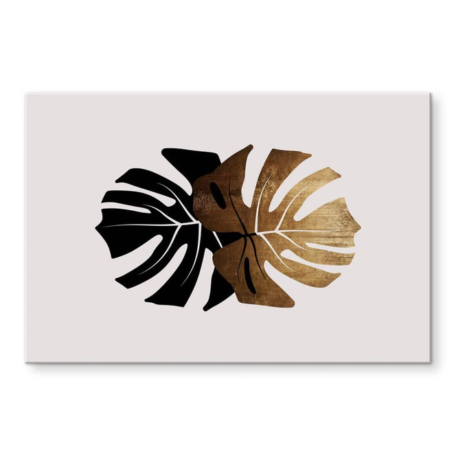 Acrylglasbild Kubistika - Schwarz-goldene Monstera Blätter