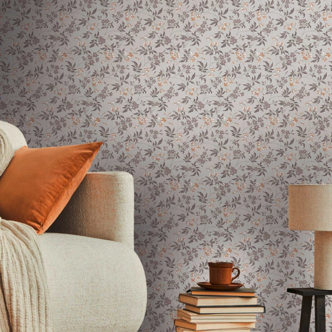Blümchen-Tapete mit Blüten Grau Braun - Blumen-Mustertapete modern - Vliestapete floral