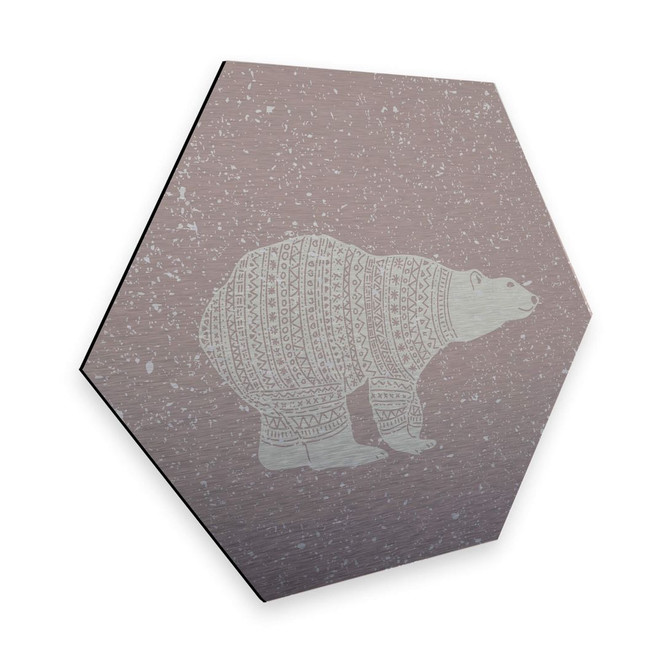 Hexagon - Alu-Dibond-Silbereffekt Polarbär Weiss