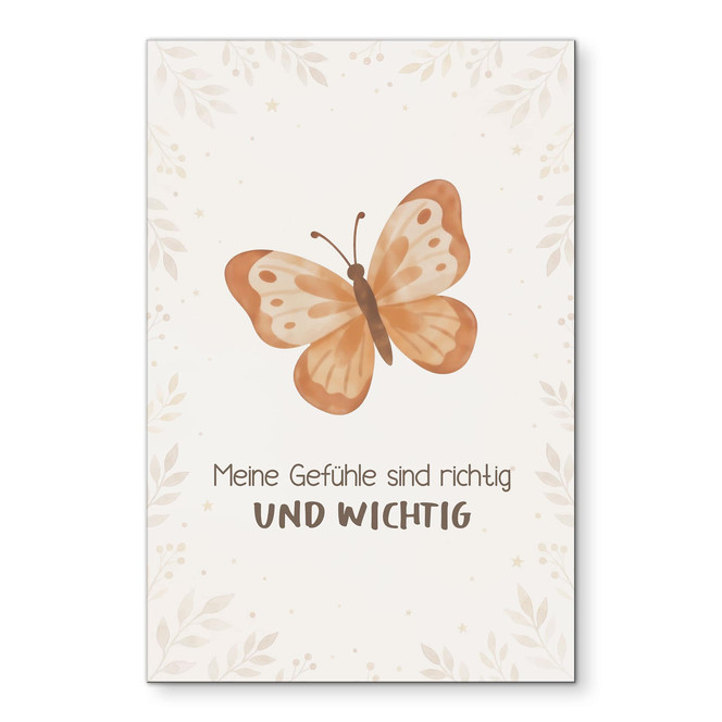 Alu-Dibond Wandbild mit Schmetterling - Kraftsatz "Meine Gefühle sind richtig und wichtig" für Kinder