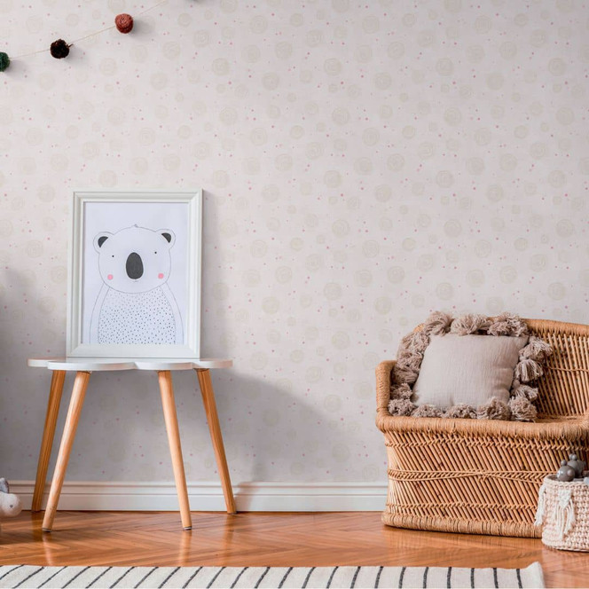 Kringel-Tapete Beige Rosa - Vliestapete mit Punkten