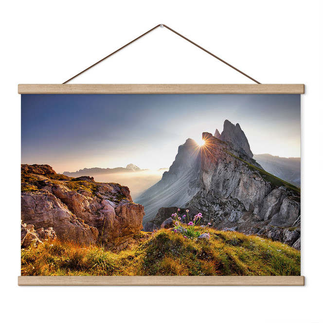 Stoffbild Sonnenaufgang über den Bergen in Südtirol