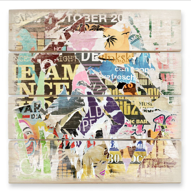 Holzbild Abgerissene Poster 2 - 40 x 41.5 cm