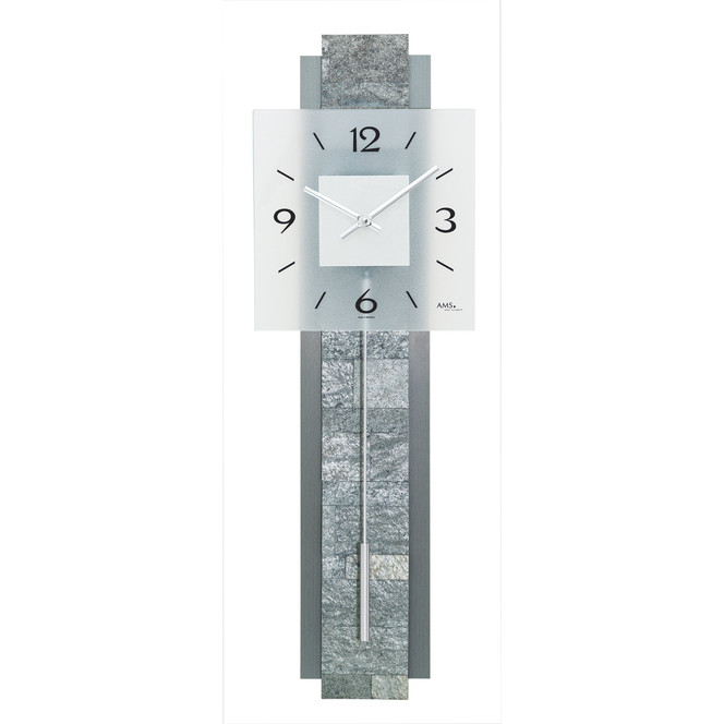 Pendelwanduhr Holz, Aluminium/Stein