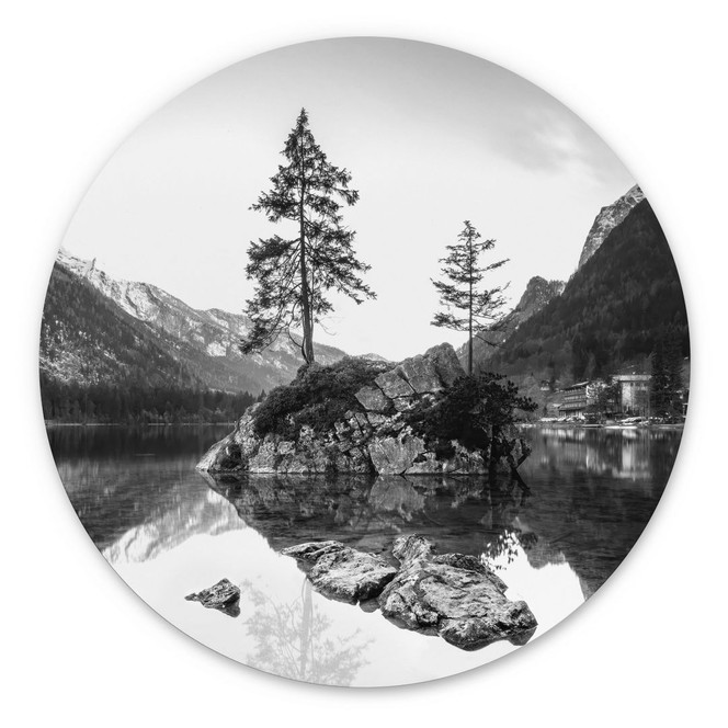 Wandbild Malerische Landschaft mit glasklarem Bergsee - Hintersee - Alu-Dibond - Rund