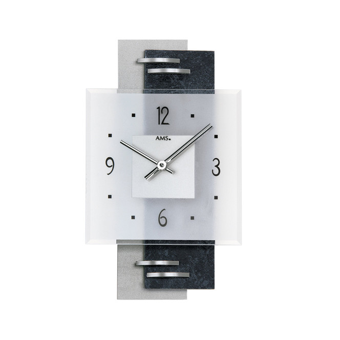 Wanduhr Schieferstruktur mit Aluminium-Applikationen