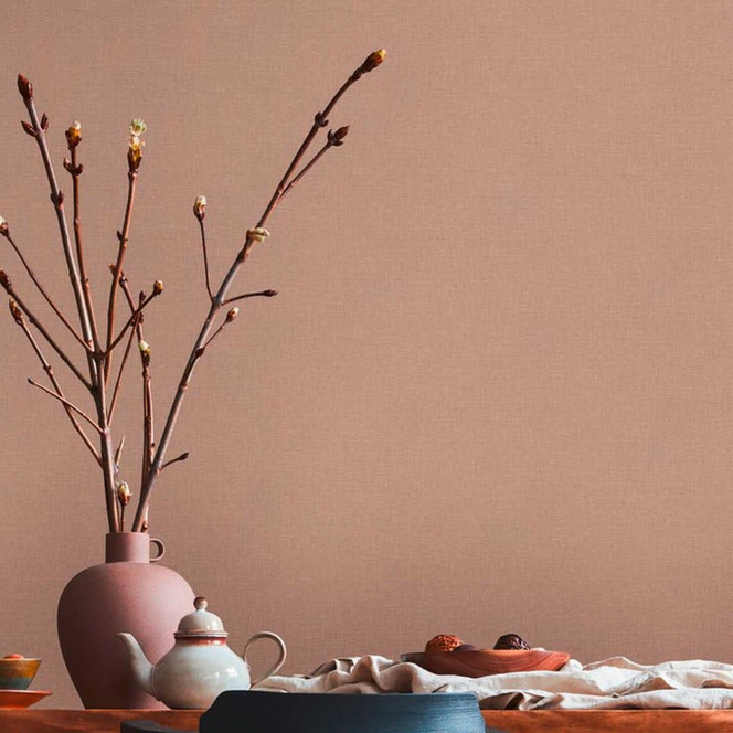 Einfarbige Tapete Braun - Vliestapete Textilstruktur - Unitapete Designer