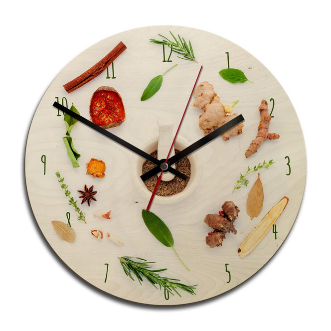 Holz-Wanduhr - Küchenkräuter