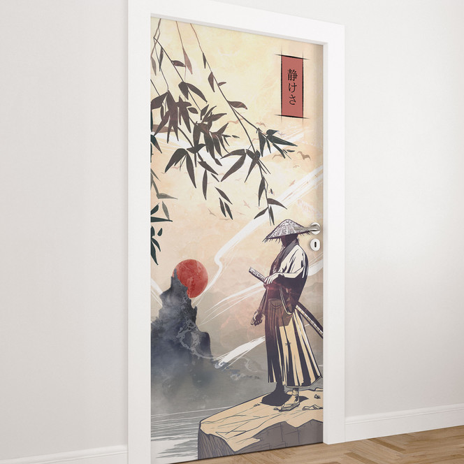 Türfolie Samurai mit Schwert vor Sonnenaufgang - Roze