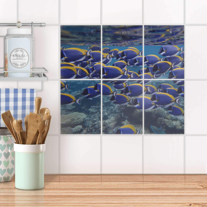 Fliesenaufkleber hoch - Fish swarm - 6er Set