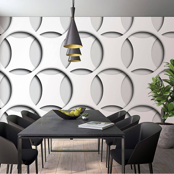 Fototapete mit Kreisen, Weiss Grafisch 3.40 x 1.06 m