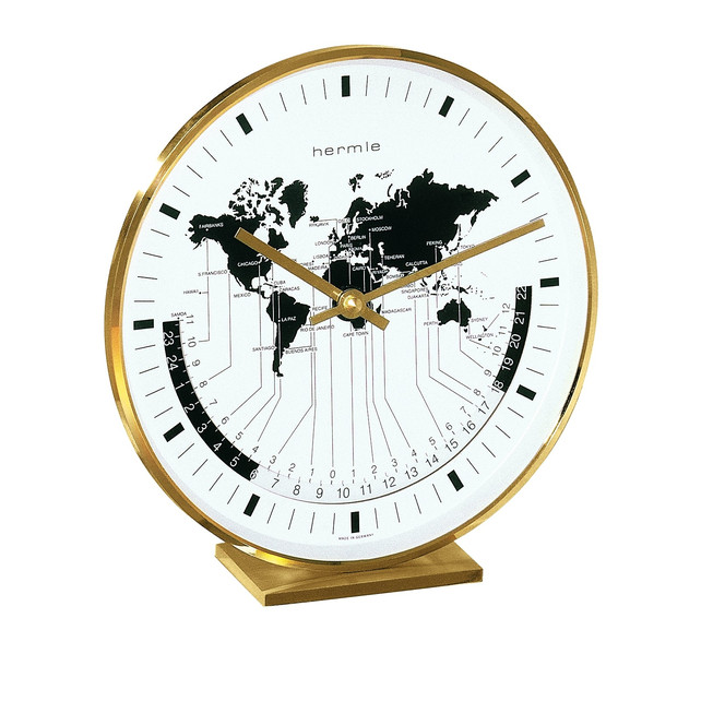Messing Buffalo II Stiluhr "Hermle" mit Weltzeit Anzeige Quartz EAR
