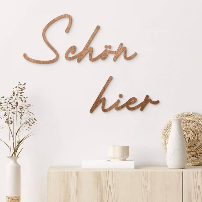 3D Holz Schriftzug Schön hier - Mahagoni