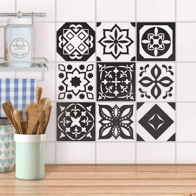 Fliesenaufkleber Set - Schwarz zu weiss