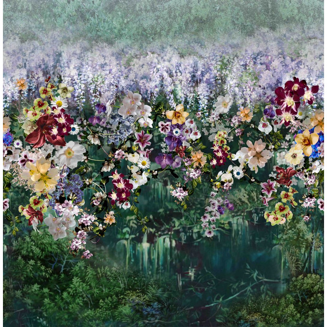 Fototapete Bildtapete Wilde Blumenwiese mit Blütenmix in Violett und Creme 2.7 x 2.65 m
