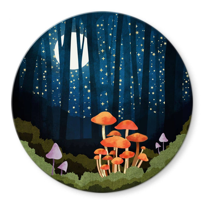 Glasbild Wald und Sterne in der Nacht - SpaceFrog Designs - Rund