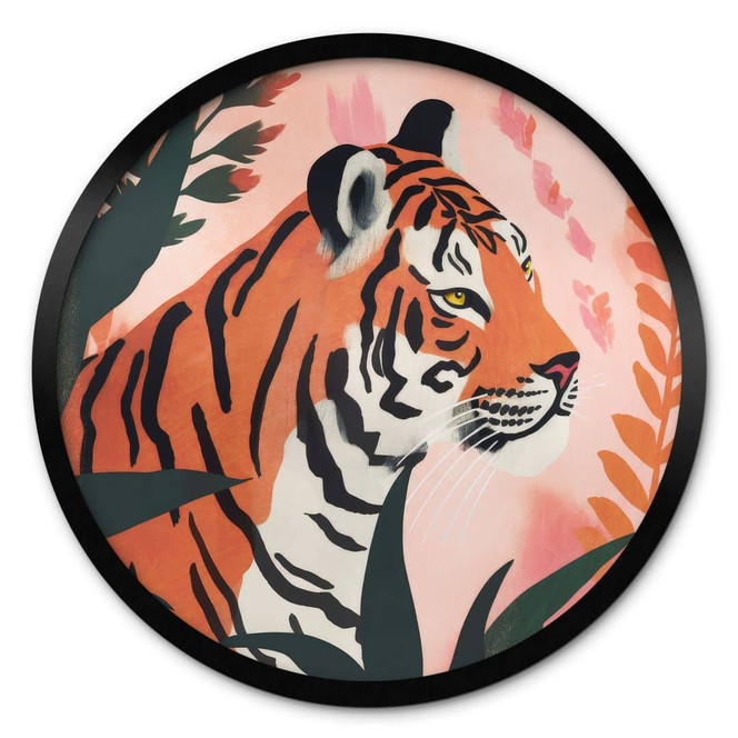 Poster Tiger im rosa Dschungel - Treechild - Rund