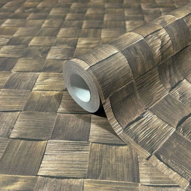 Vliestapete in 3D-Flechtoptik aus Holz braun 3D-Optik