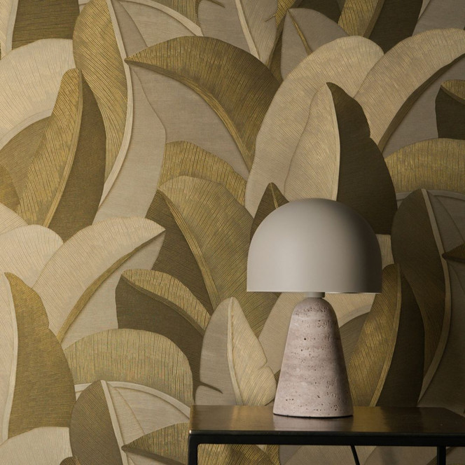 Vliestapete Isabelle Golden Canopy Palmen Gold Beige - Palmenblätter Dschungel metallic Flur
