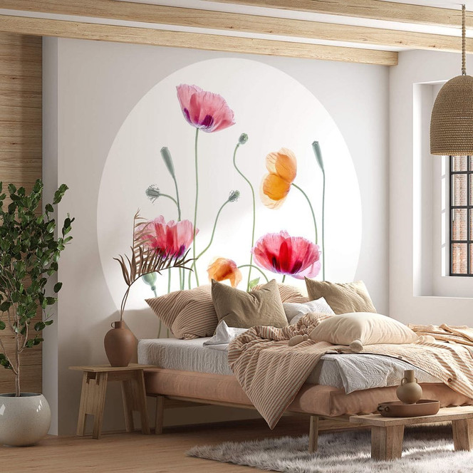 Fototapete Blumen - Bunte Mohnblumen Rund - Disher - Selbstklebend/Vlies
