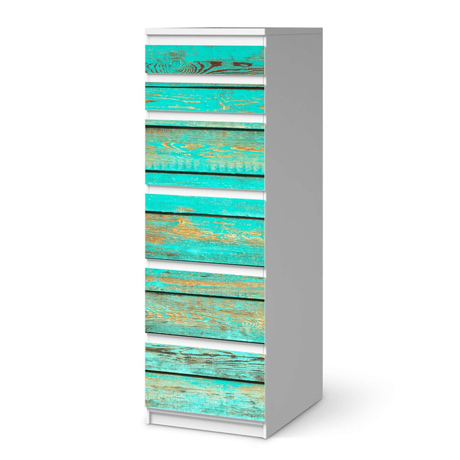 Klebefolie IKEA Malm Kommode 6 Schubladen (schmal) - Wooden Aqua- Bild 1