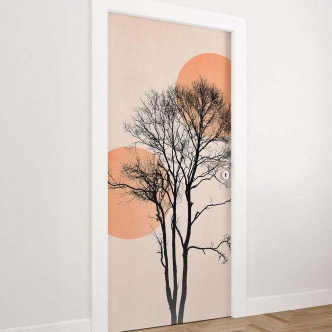 Türfolie Sonne und Mond in Orange - Kubistika - Selbstklebende Türdeko