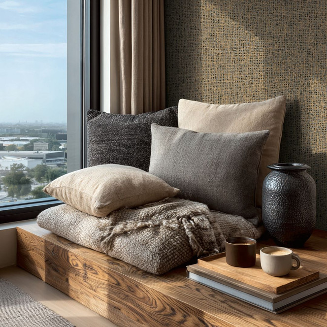 Vliestapete Jan Studio Sense & Surface Geflecht Braun Grau - Stud!o Gewebe Rattan schwarz
