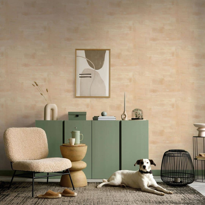 Vliestapete Putzoptik, Betonoptik Uni Geometrisch matt in Beige