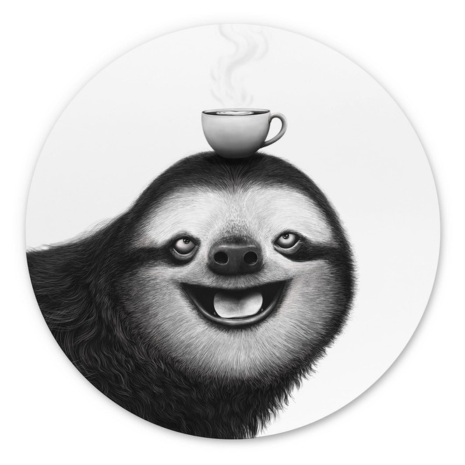 Wandbild Fröhliches Faultier mit Kaffee - Korenkova - Alu-Dibond Rund