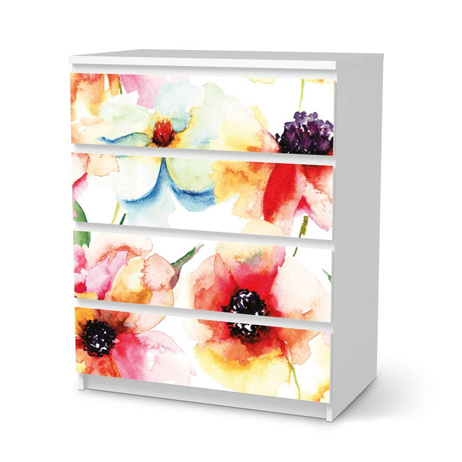 Folie IKEA Malm Kommode 4 Schubladen - Water Color Flowers- Bild 1