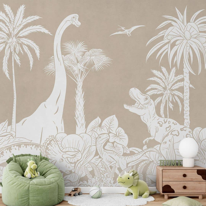 Fototapete Dinosaurier im wilden Dschungel - Braun - Kikki Belle