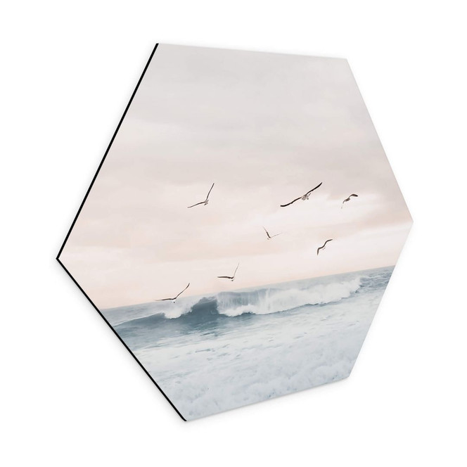 Hexagon Wandbild - Sisi & Seb - Magischer Abendhimmel am Meer - Alu-Dibond